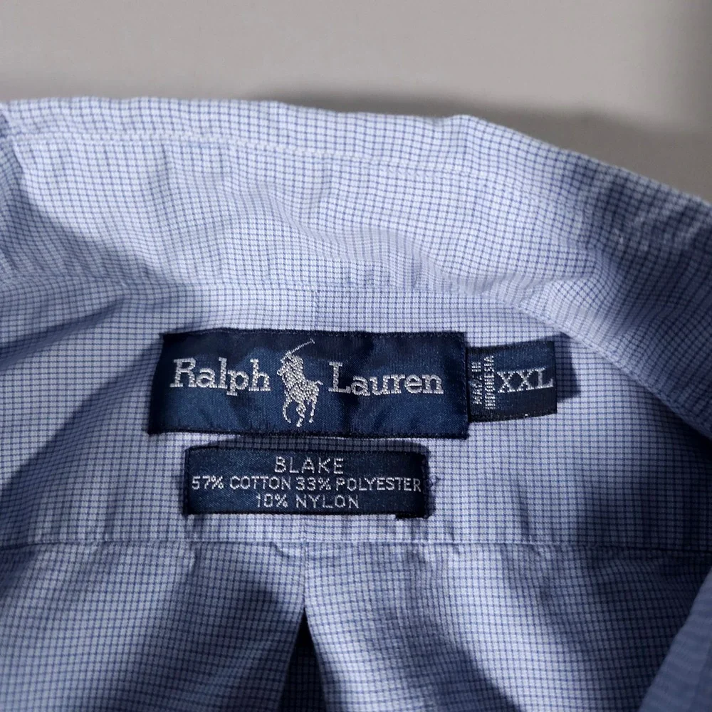 Ralph Lauren Button Down Shirt Mens XXL Blue Blake Short Sleeve Micro Check